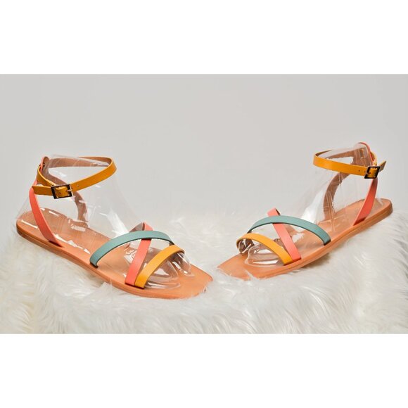 NWT Women's Multicolor Ankle Strap Summer Sunset Sandals Flat Strappy Summer - Picture 3 of 8
